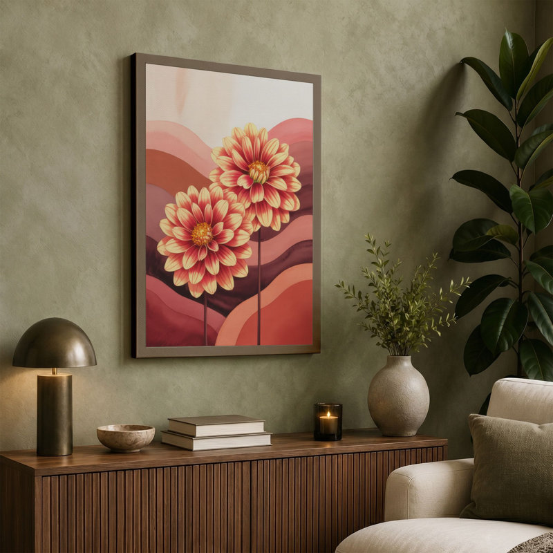 Dahlia Dreams Botanical - Wrapped Canvas, 30x20 - 76.2 x 50.8 cm, Taupe Border