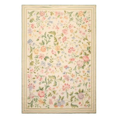 6x9 Hand Woven Wool Ivory,Lime French Needlepoint Aubusson Traditional Rug