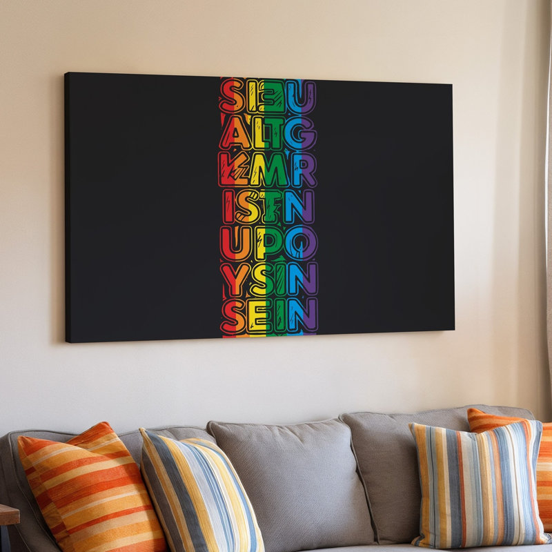Toile, "Design A Vibrant Bold", art graphique comportant un arrangement vertical de divers mots colorés représentant l'art mural sur toile