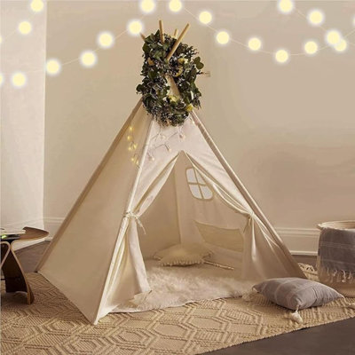 Teepee Tent For Kids - Castle Theme Indoor & Outdoor Playhouse With LED Star Lights - Christmas Tent For Kids, Cozy Gift For Grandkids, Holiday And Birthdays, Fall Decor & Toddler Toy Fort
