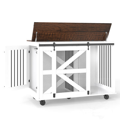 Dog Crate With Flip-Top Feeding Door And Side Hooks