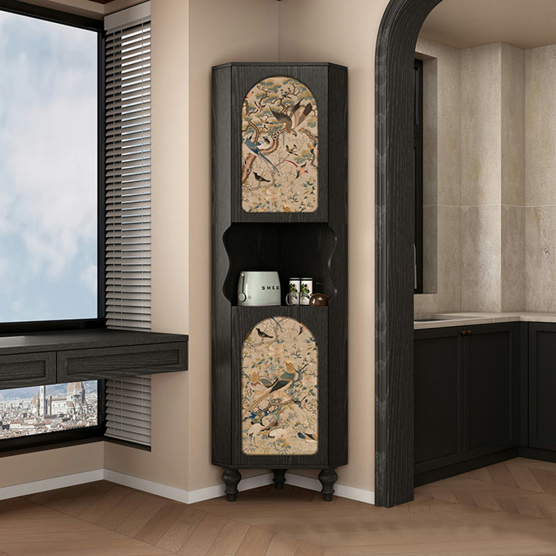 Armoire de coin noire en bois massif
