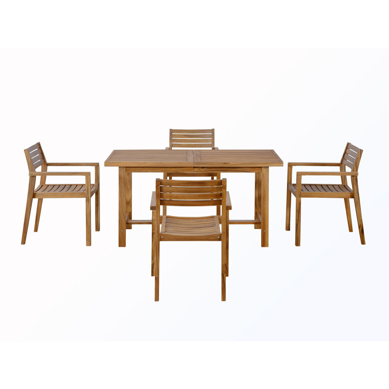 Ensemble repas d'extérieur 5 pièces avec trou pour parasol, Naturel