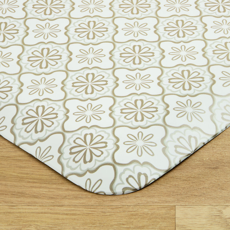 DRAPER JAMES Allover Geo Floral Bistro Bevel Edge Comfort Kitchen Mat, Natural, 20"x39", Natural, Rectangle