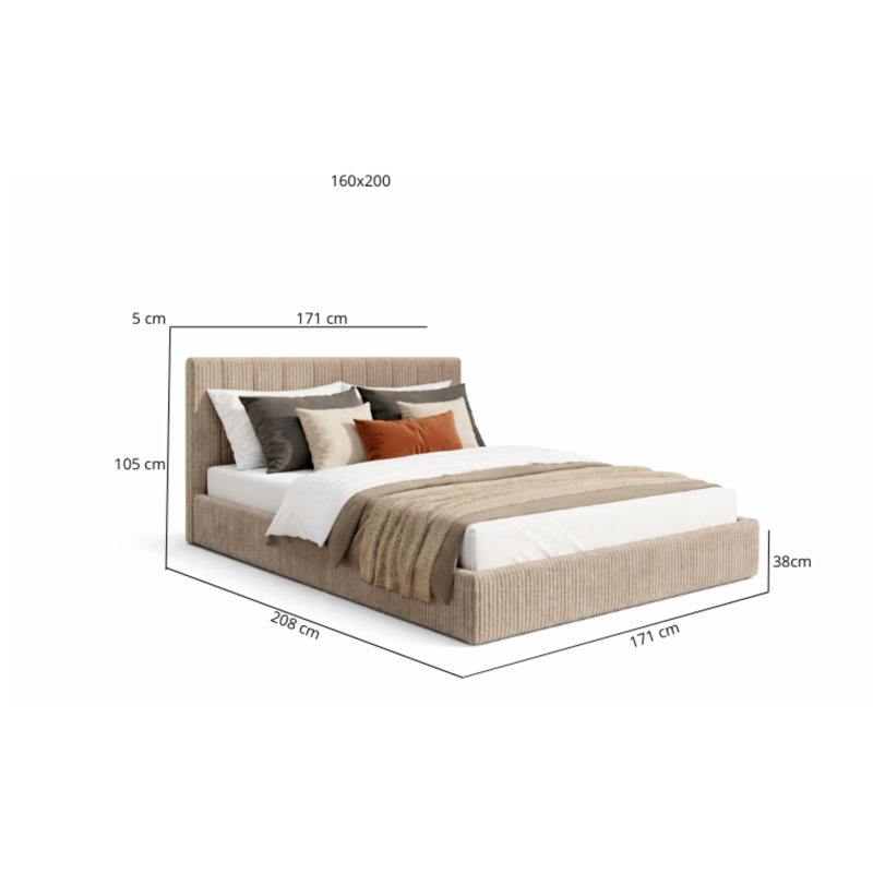 Upholstered Ottoman Storage Bed, European Kingsize (160 x 200 cm) , Beige