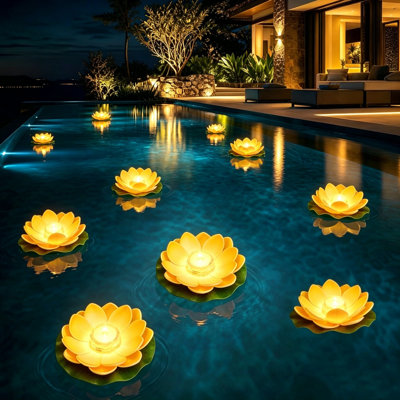 Floating Lotuss Flower Pool Lights Reusable Waterproof LED Water Lanterns Outdoor Floating Lilys Pad Lights For Swimming Pool Pond Garden Wedding Party Decor
