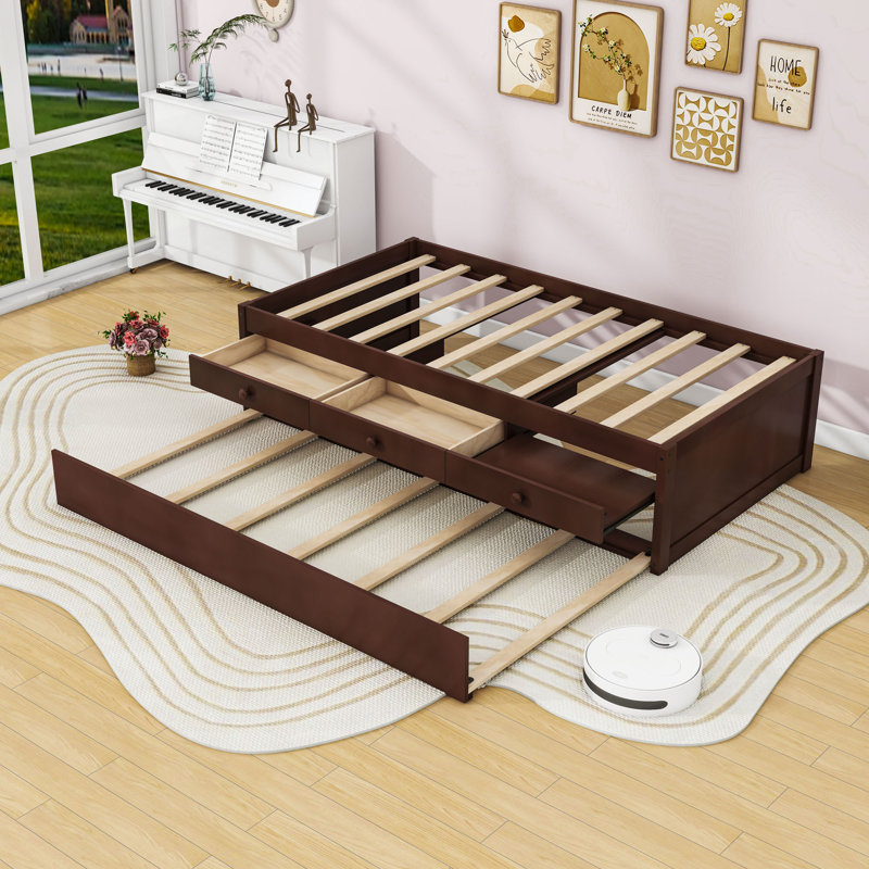 Platform Bed with Trundle and Drawers, Twin, Espresso