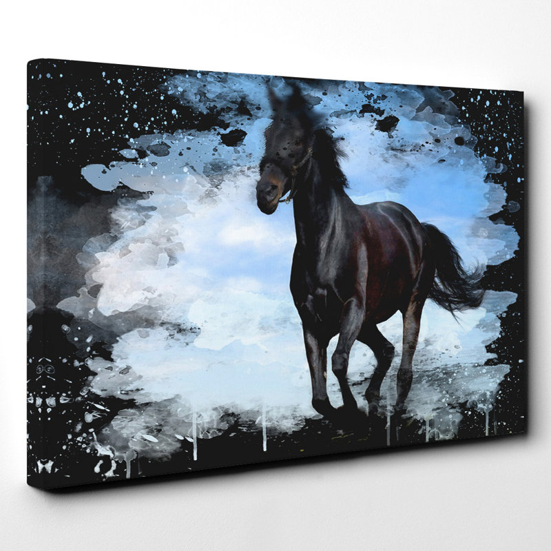Black Horse Running - Wrapped Canvas, 50cm H x 76cm W