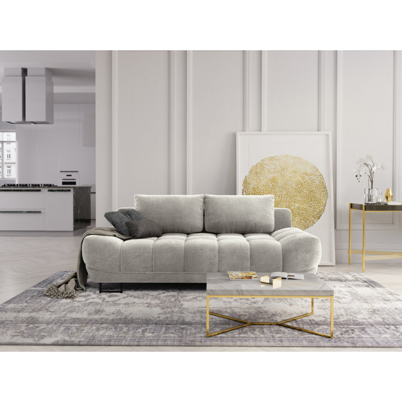 Nicolus 3 Seater Velvet Sofa Bed, Light Grey
