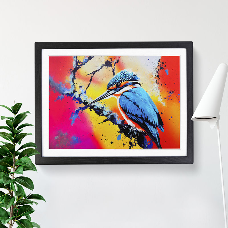 Kingfisher Bird Splashed Vol.2 Abstract - Framed Print, Black, 46cm H x 64cm W x 2cm D