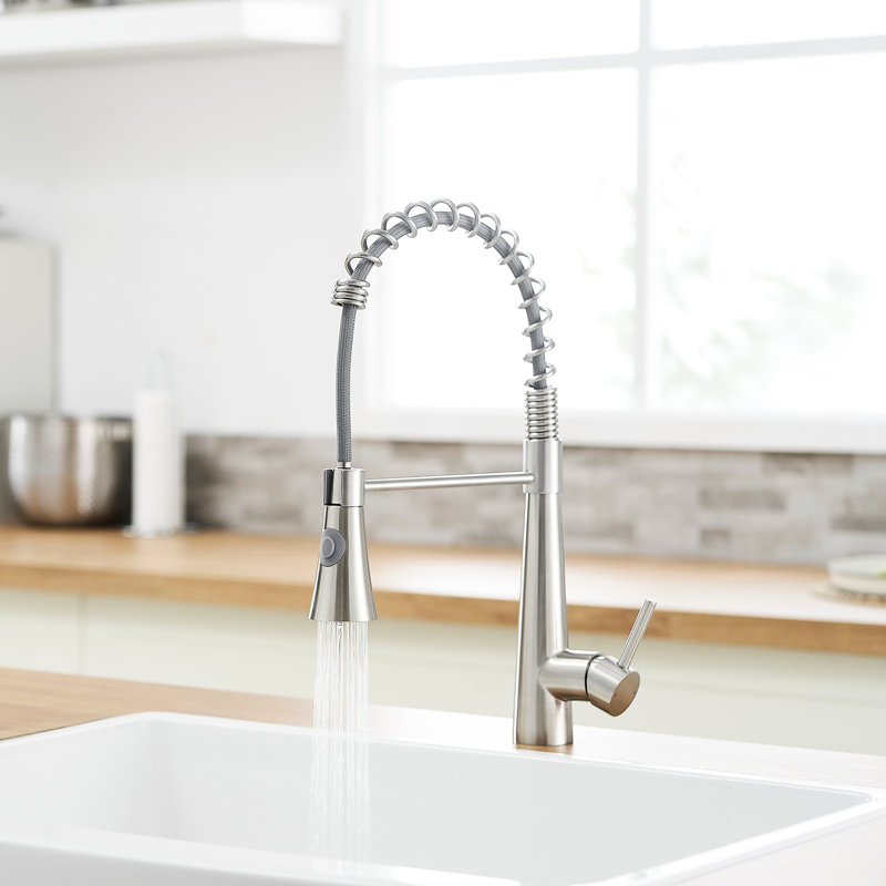 Robinet de cuisine en acier inoxydable avec retrait en nickel brossé - finition moderne, Nickel brossé