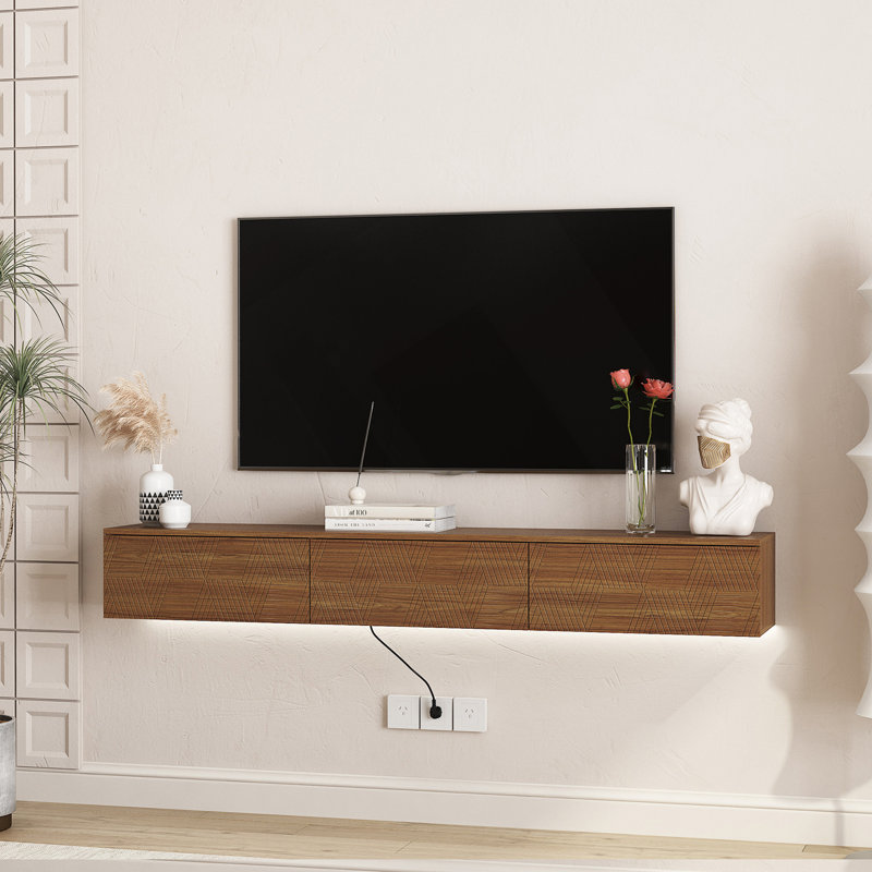Floating TV Stand Wall Mounted With 16 Color Leds,67" Modern TV Stand, Floating TV Cabinet Entertainment Center For 55 60 65 Inch TV