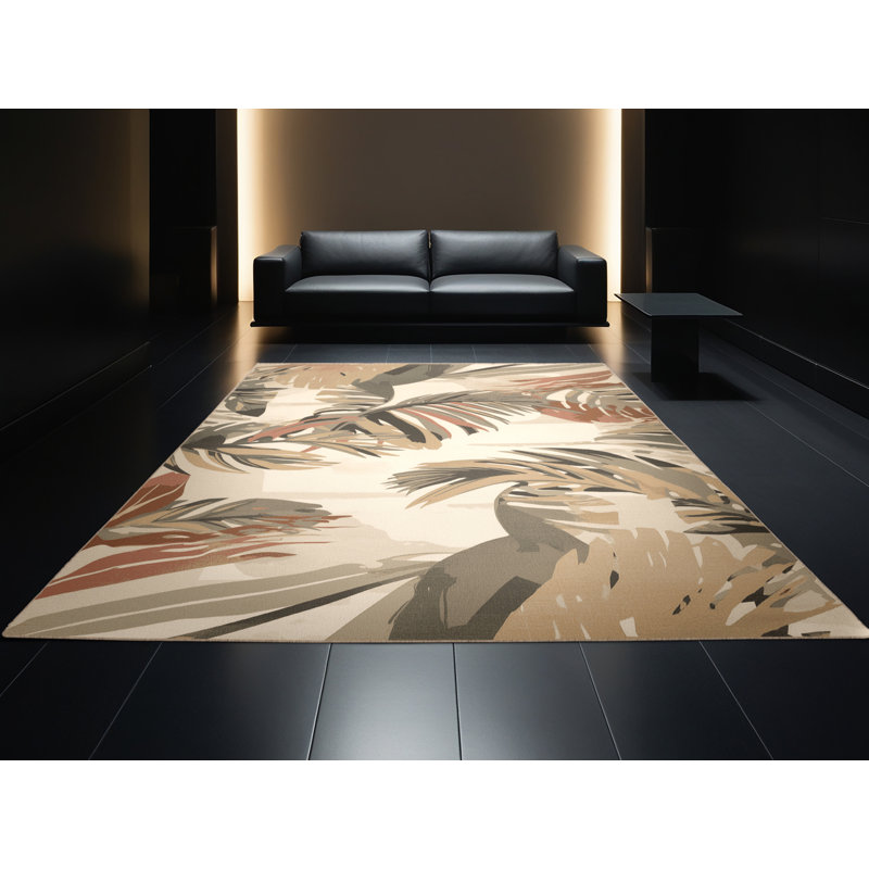Tapis ovale lavable à la machine lavable à la machine - imprimé beige, Carré 7 pi