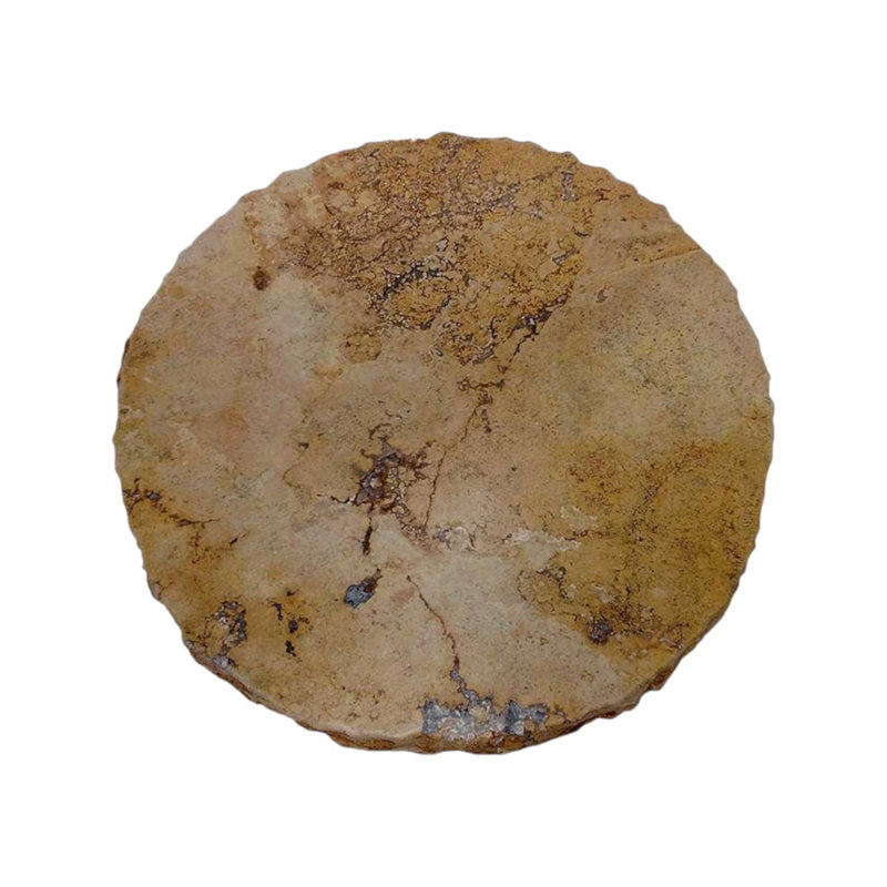 Rustic Outdoor Peach Travertine Side Table: Hand-forged Wrought Iron Base - Mexports By Susana Molina