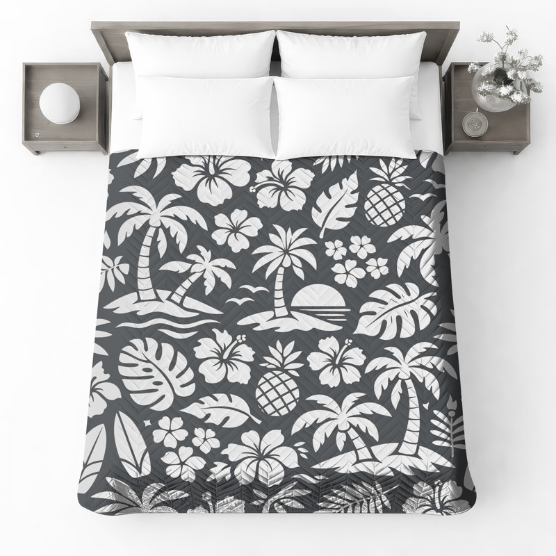 Couvre-lit matelassé à motif de feuilles de palmier tropical toutes tailles, King