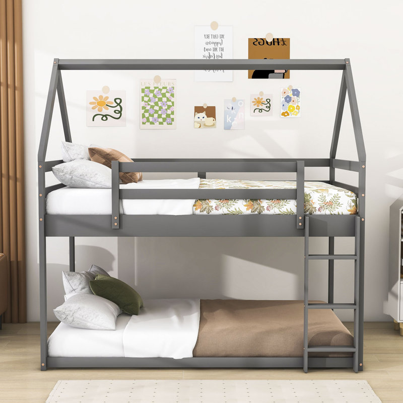 Rhea Kids Twin Over Twin Bunk Bed, Gray