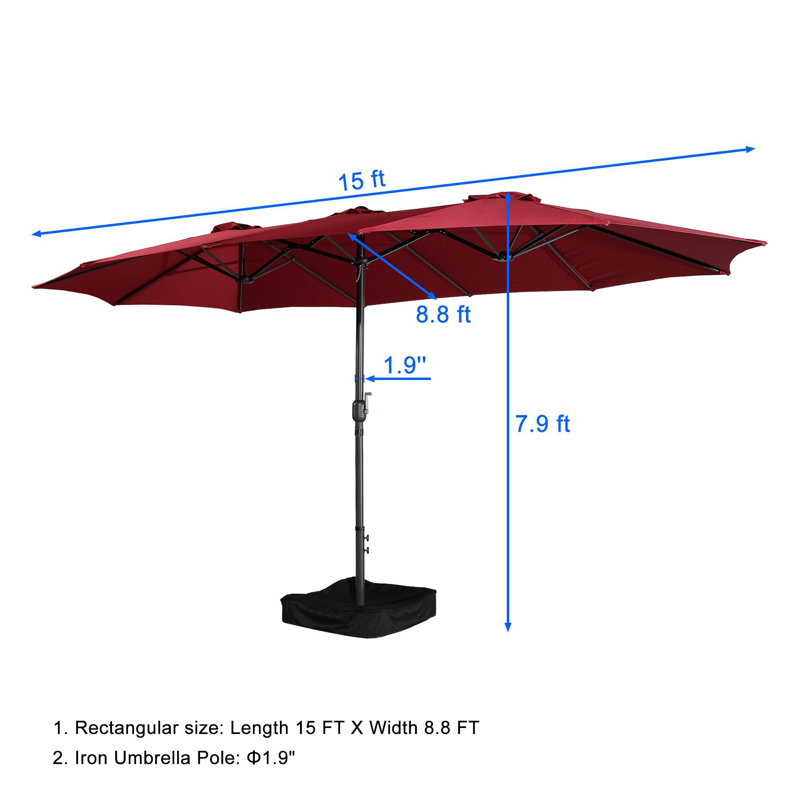 15 Ft Red Steel Market Patio Umbrella with Base