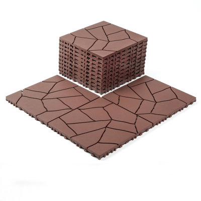 Carreaux de patio de style pierre de 12 po, carreaux de terrasse à emboîtement de module de bricolage, carreaux de sol d'extérieur et d'intérieur, installation facile et rapide pour porche, balcon de piscine près de la cour, 44 pièces, brun