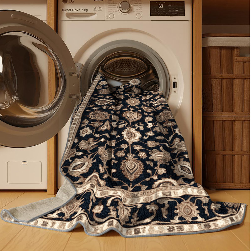 Tapis persan gris lavable à la machine, Rectangle 7 pi x 10 pi