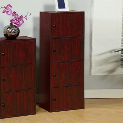 Compact Storage Cabinet – Four Closed Cabinets With Metal Knobs In Mahogany