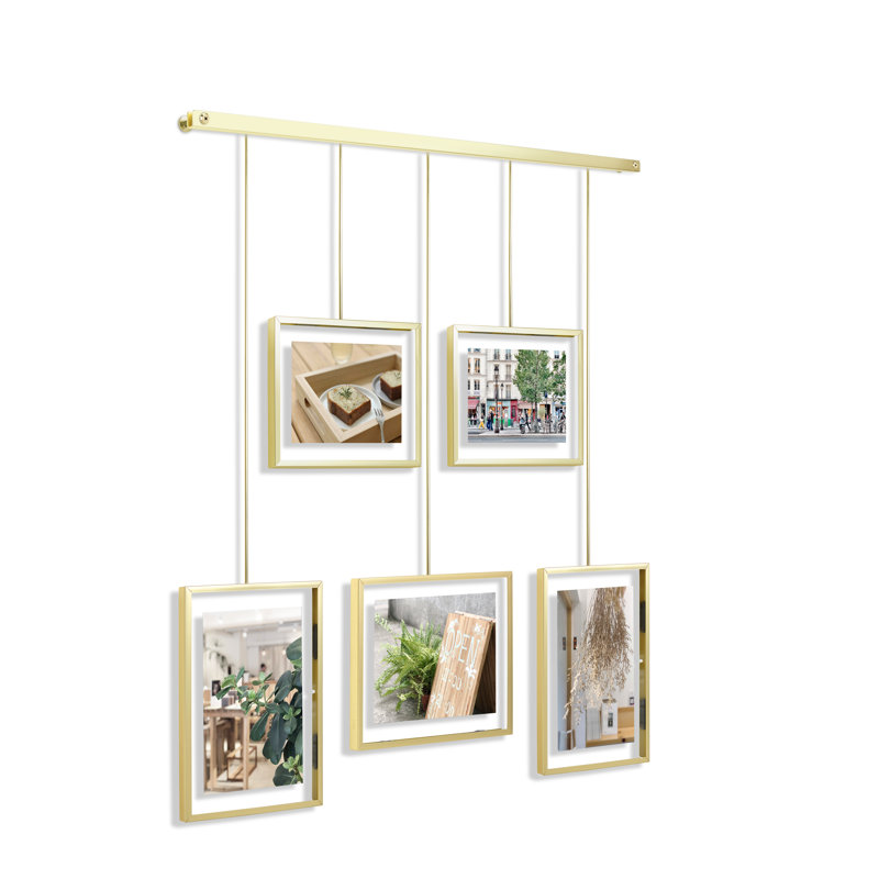 Matte Brass Floating Wall Collage Frame Set, 5-Piece