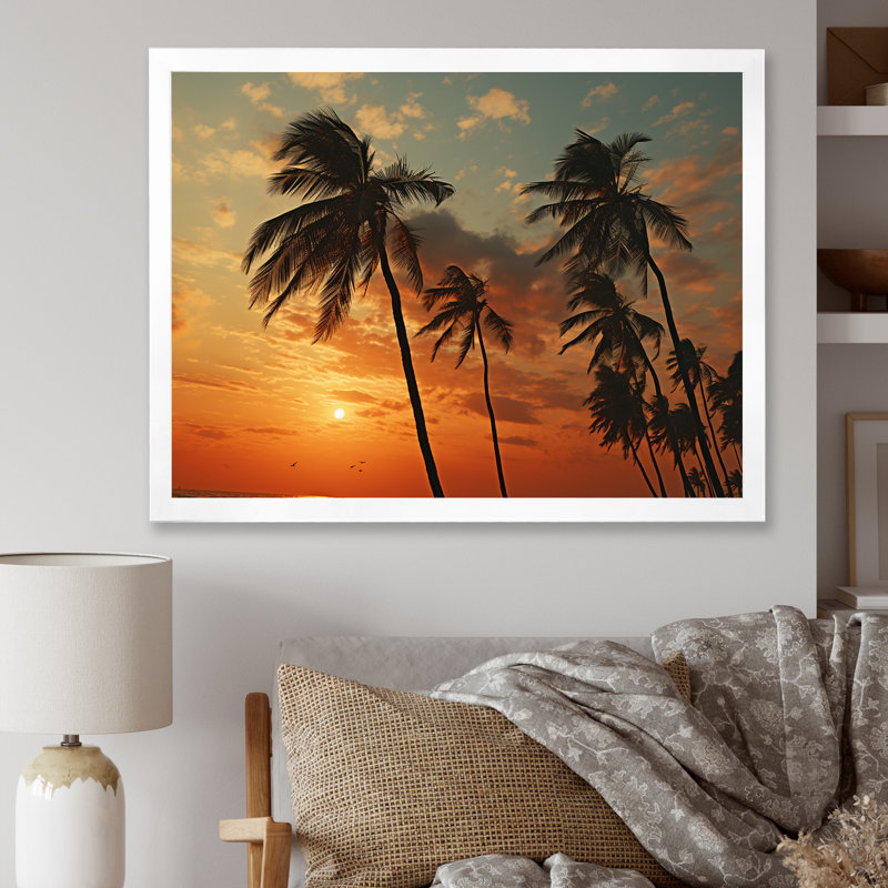 «Tropical Elegance Breeze Sunset» sur toile, Cadre photo blanc, H 34 po x l 44 po x P 1,5 po