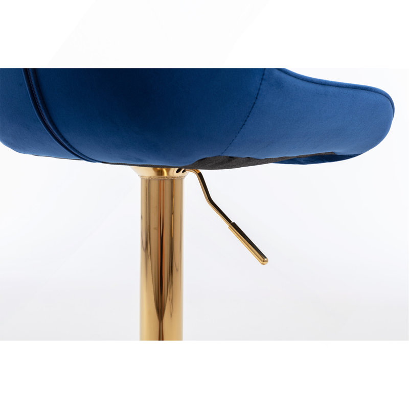 Repose-pieds chromé et base pivotante en velours à hauteur réglable et tabouret de bar simple doré, ensemble de 2, bleu marine