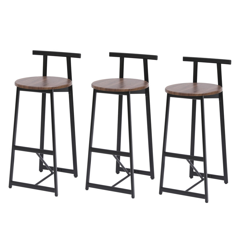 Set Of 3 Counter Height Barstools With Ergonomic Backrest And Sturdy Steel Base For Kitchen Island Comfort, Walnut Brown
