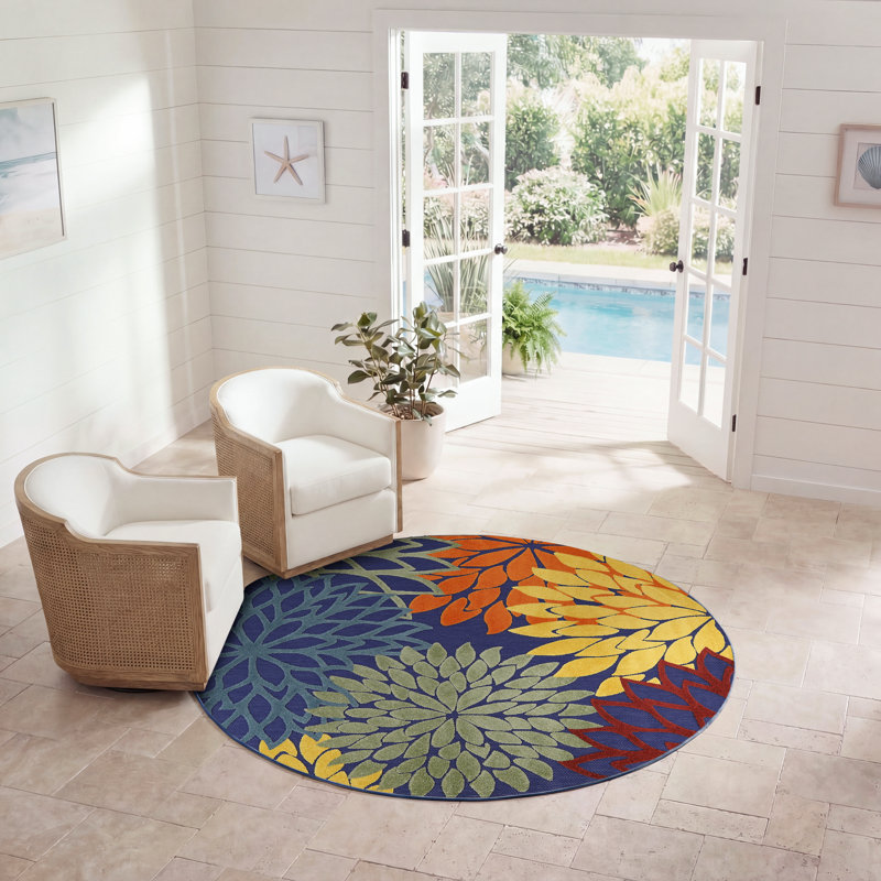 Manorma Floral Indoor/Outdoor Area Rug, Round 5'3"