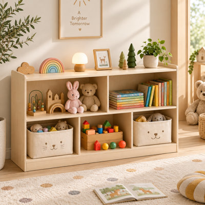Étagère à livres et rangement pour jouets à 2 niveaux avec 5 compartiments, meuble en bois pour salle de jeux ou chambre d'enfant