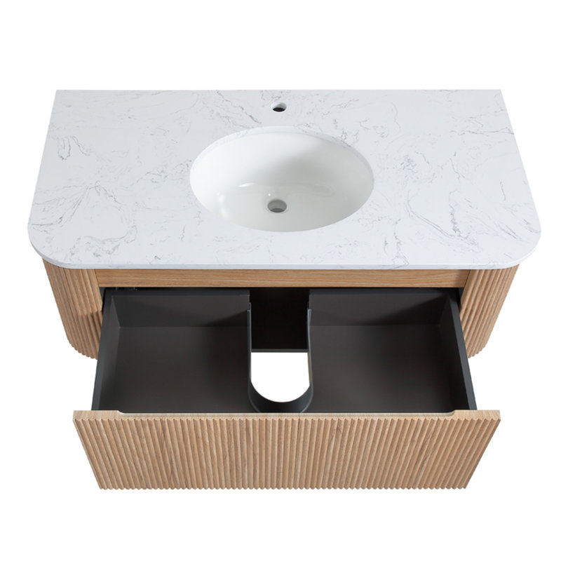 Meuble-lavabo en bois de qualité supérieure avec lavabo en marbre, conception murale moderne