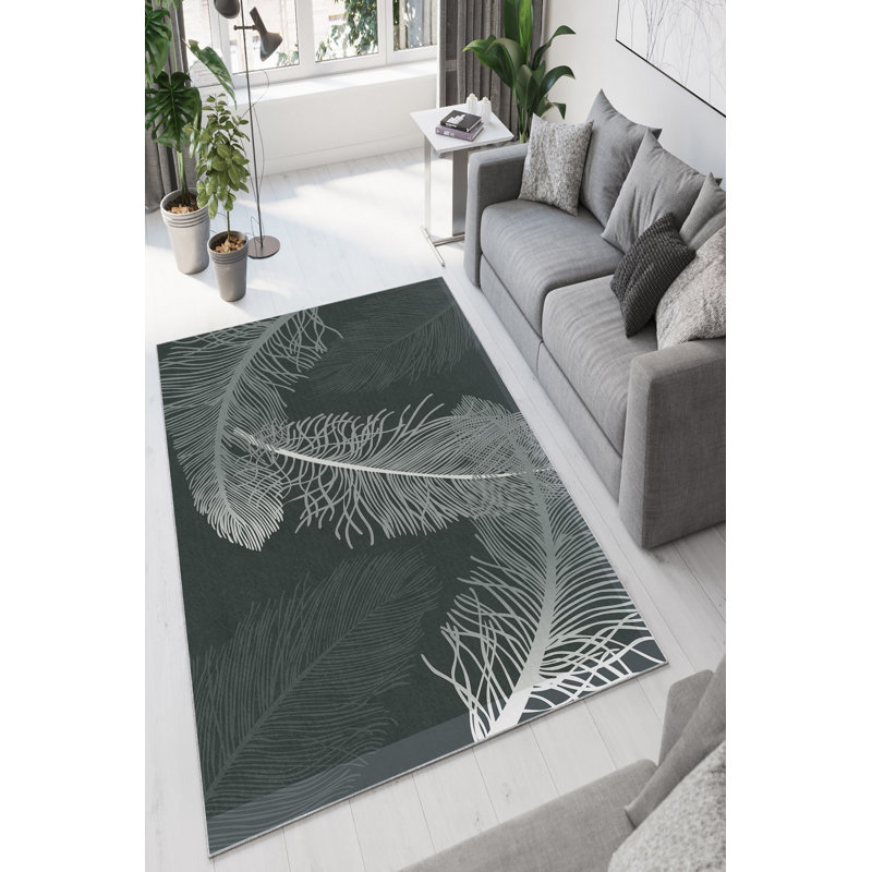 Stylish Area Carpet, Grey, 4.6 x 7.2 Feet | 100% Polyester, 650 g/m² | Antibacterial, Eco-Friendly, Non-Slip PVC Dot Underside | Machine Washable, Digital Printed, Perfect for Living Room & Bedroom Décor