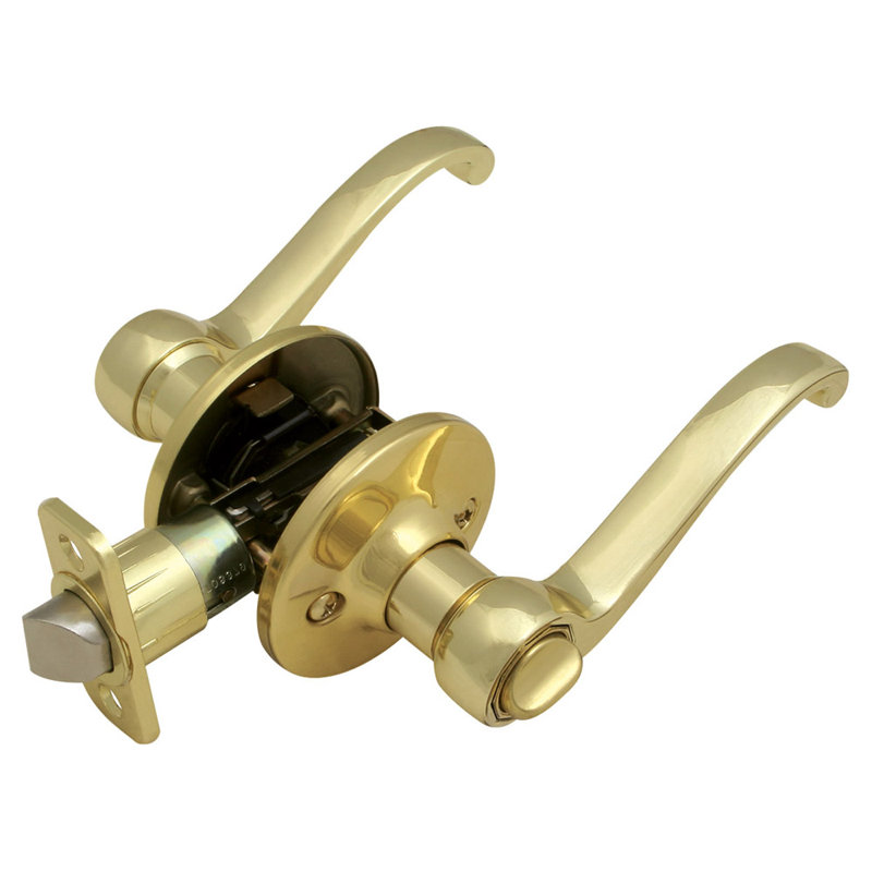 Scroll Privacy Bed/Bath Door Lever, Polished Brass, 2-Way Latch