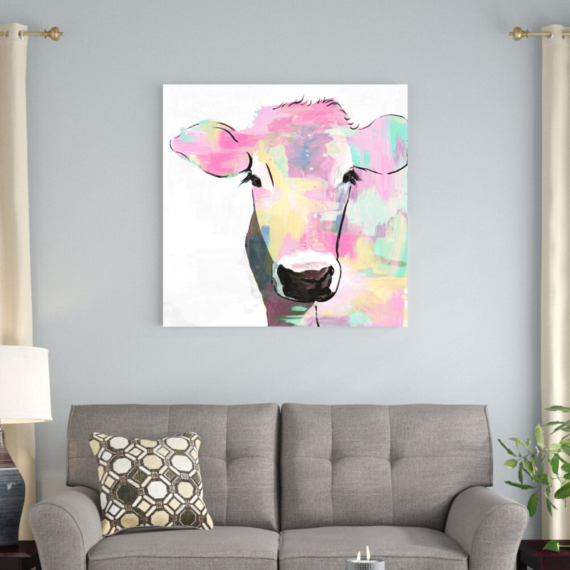 Vache abstraite - reproduction sur toile tendue, H 36 po x l 36 po