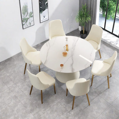 Ensemble de table de salle à manger moderne en pierre frittée avec 4 chaises, peu encombrant pour la famille