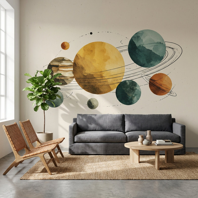 Système solaire mural double Planets, Non tissé, 160 po x 108 po