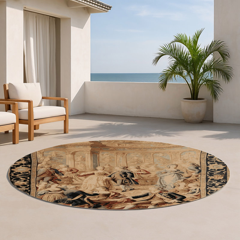 French Brown Indoor and Outdoor Area Rug, Rond 5 pi