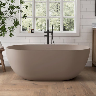 MEDUNJESS 59'' Freestanding Tub Solid Surface Freestanding Soaking Bathtub
