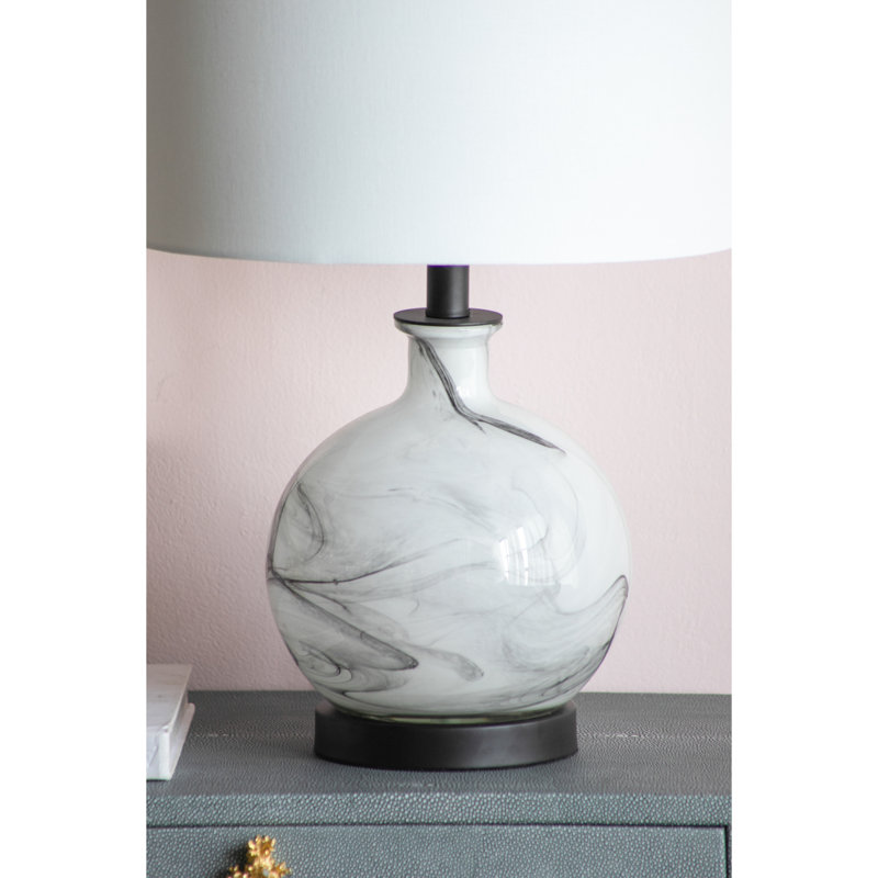 Lampe de table en verre blanc et gris 14 x 14 x 23 po