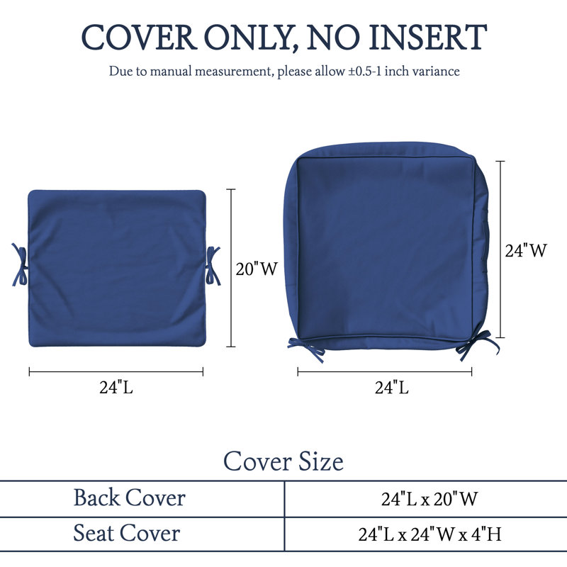 Housse de coussin de siège d'extérieur pour patio avec fond antidérapant, 4, L 24 po x P 24 po, Bleu