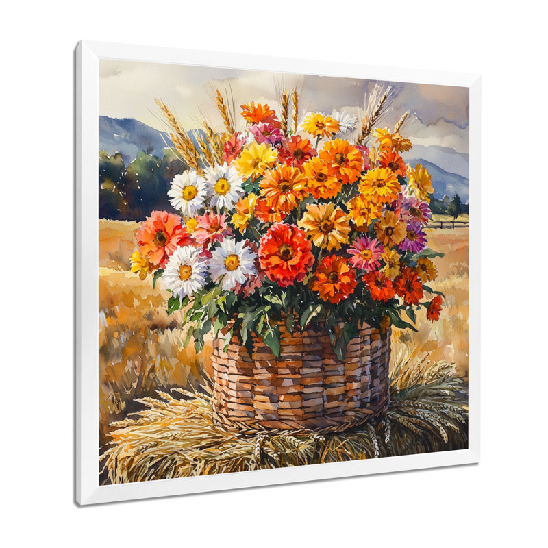«Dorthay Country Harvest Glow Assorted Bouquets I», art mural sur toile, H 36 po x l 36 po, Picture Framed, Blanc