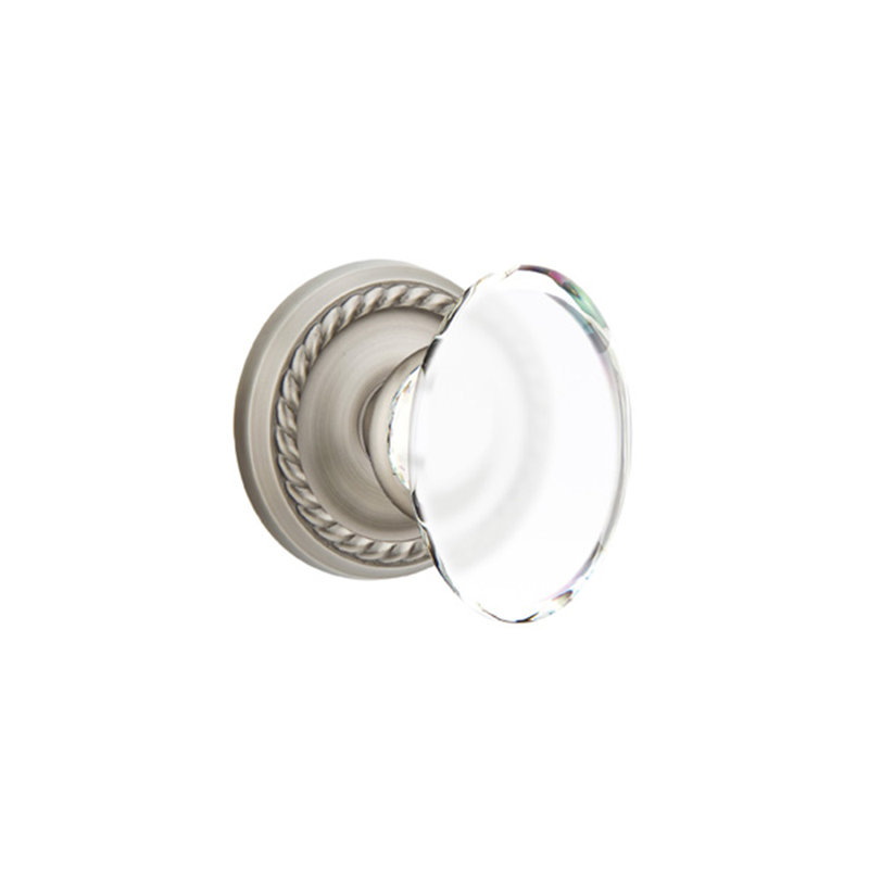 Ensemble de boutons d'intimité Emtek avec rosette en corde et bouton en verre Hampton, Étain