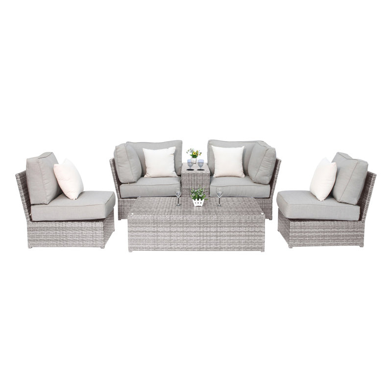 Ensemble de conversation en osier pour 4 personnes avec coussins Juleimy