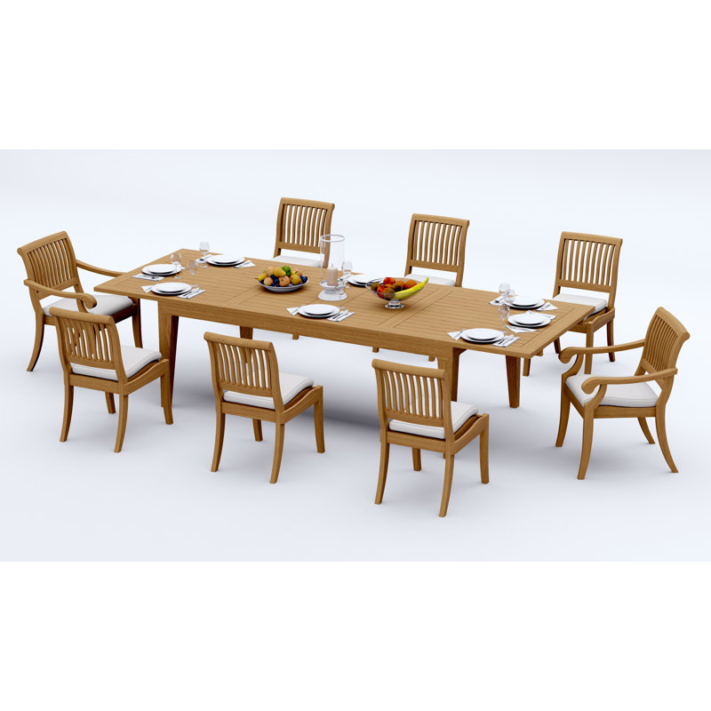 Ensemble de salle à manger 7 pièces en bois de teck de qualité A: chaises empilables à double extension Caranas de 122 po (2 chaises et 4 chaises sans accoudoirs) # 11AB2902