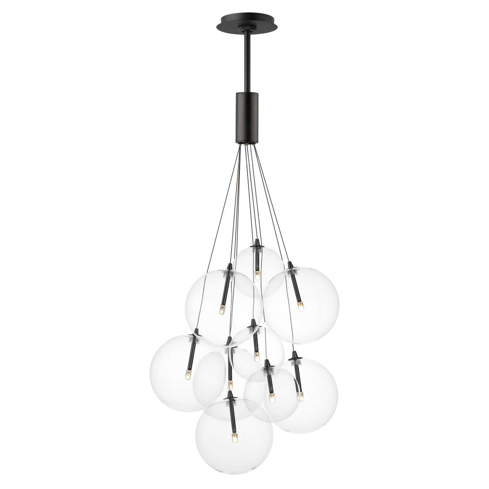 Alhowra 9 Light Glass Steel Dimmable Pendant, Clear, Matte Black