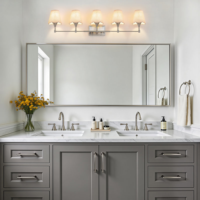 Éclairage pour salle de bain 44 lumières à intensité variable 44 "avec abat-jour en lin, 11" H x 43.7" W x 7.2" D, 5