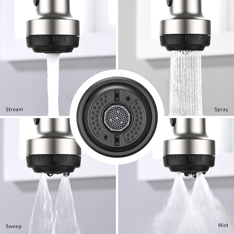 Kitchen Faucet With Pull Down Sprayer And 4 Spraying Modes Single Handle Commercial Spring Kitchen Sink Faucet 1 Or 3 Hole