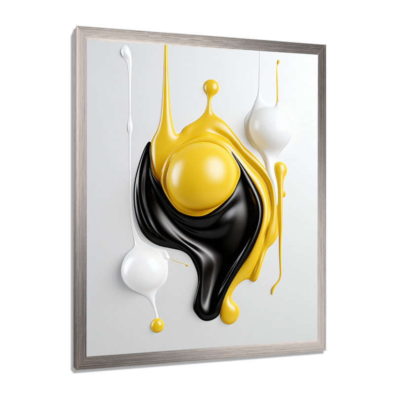 Art liquide sur toile, abstrait liquide noir et blanc I, H 32 po x l 24 po x P 1 po, Cadre simple argenté