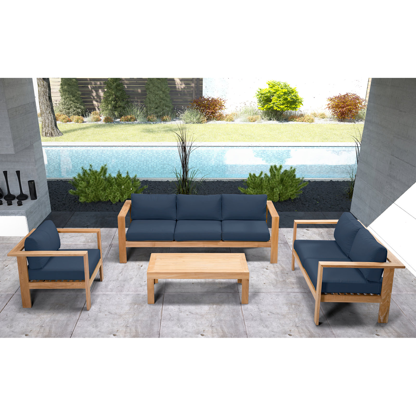 Sonoma 5 - Person Patio Conversation Set, 4Pcs: Table, Loveseat, 2 Chairs, Spectrum Indigo Sunbrella®
