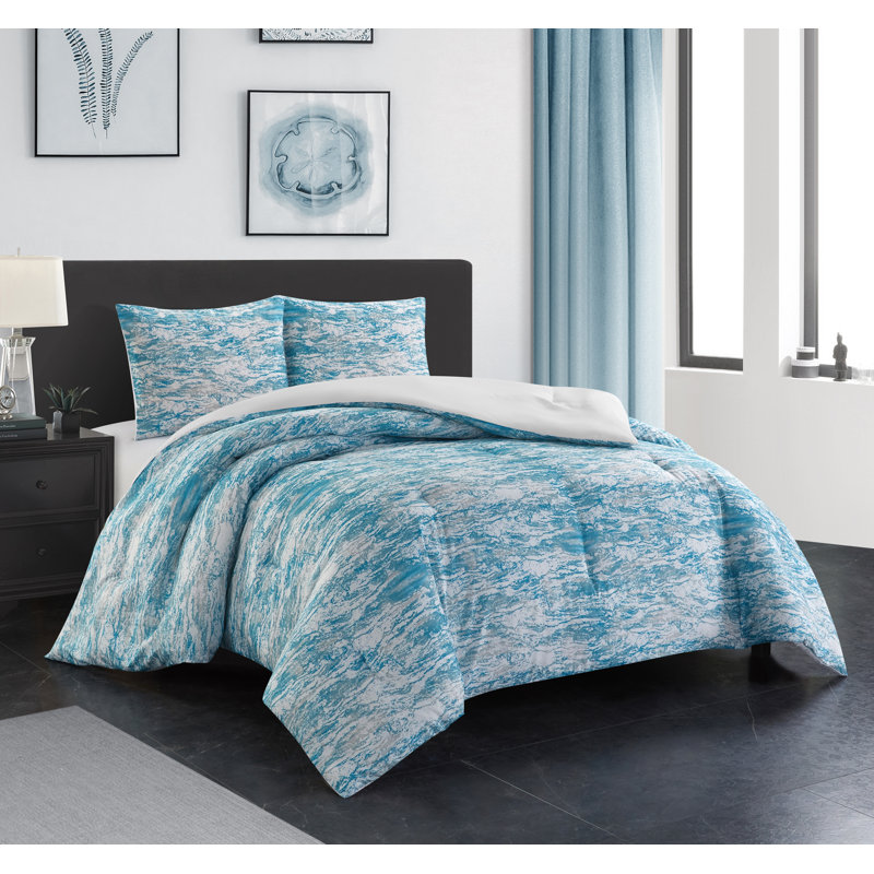Leland Blue Microfiber Reversible 3 Piece Comforter Set, Queen Comforter + 2 Shams